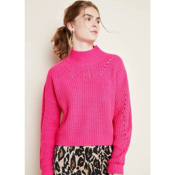 BLANKNYC Women X-Small Sweater Knit Mock Neck Cropped Bellamy Hot Pink‎ - Picture 2 of 12